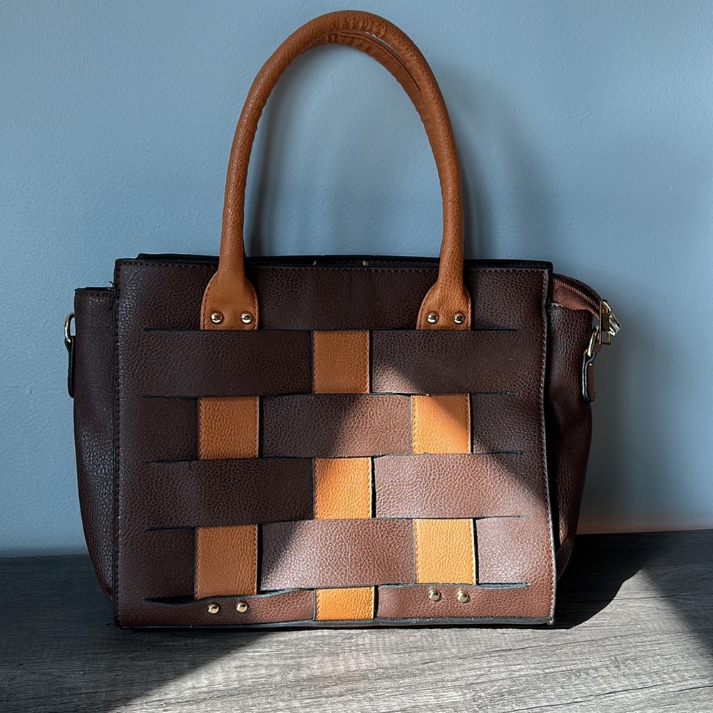 Brown faux Leather basket Weave Handbag